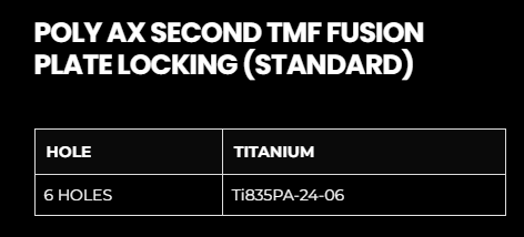 2.4MM POLY AXIAL SECOND TMF FUSION LOCKING  PLATE