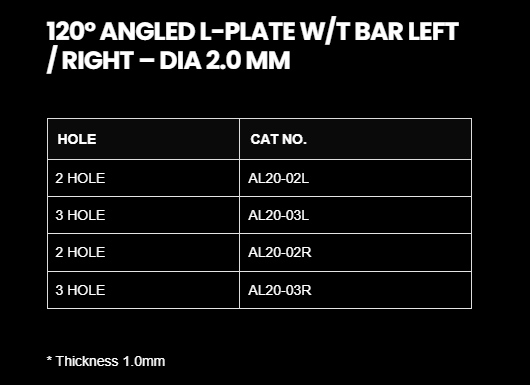 2.0MM 120DEGREE ANGLE L-PLATE W/T BAR