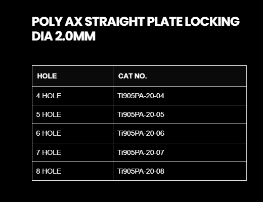 2.0MM POLY AXIAL STRAIGHT PLATE