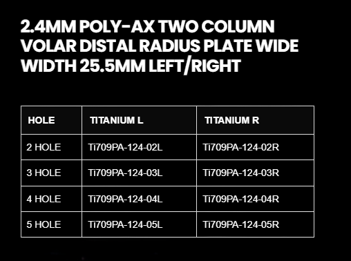 2.4MM POLY AXIAL DISTAL RADIUS TWO-COLUMN WIDE(25.5MM) VOLAR LOCKING PLATE
