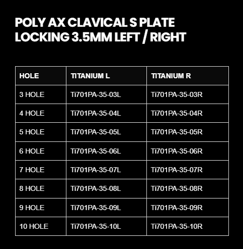 3.5MM POLY AXIAL CLAVICLE LOCKING PLATE