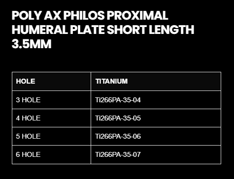 3.5MM POLY AXIAL SHORT PHILOS PROXIMAL HUMERUS LOCKING PLATE