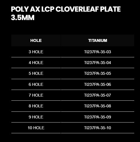 3.5MM POLY AXIAL LCP CLOVERLEAF LOCKING PLATE