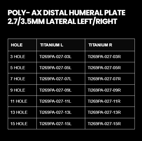 2.7/3.5MM POLY AXIAL DISTAL LATERAL HUMERUS LOCKING PLATE