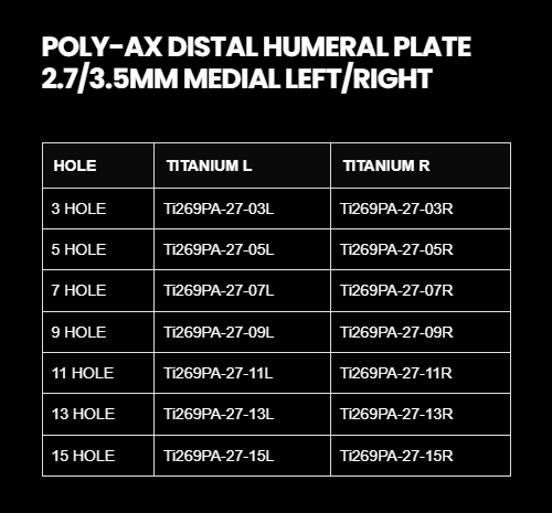 2.7/3.5MM DISTAL MEDIAL HUMERUS LOCKING PLATE