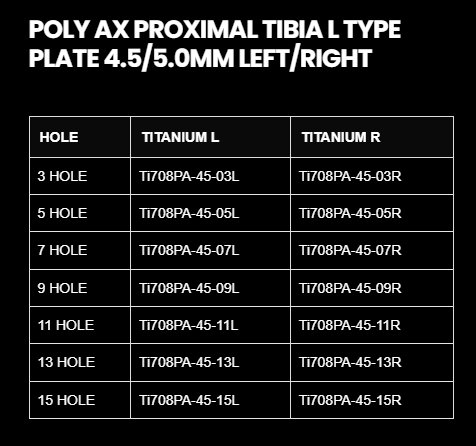 4.5/5.0MM POLY AXIAL PROXIMAL LATERAL TIBIA L-PLATE