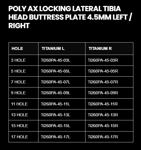 4.5/5.0MM POLY AXIAL PROXIMAL BUTTRESS HEAD LATERAL TIBIA LOCKING  PLATE