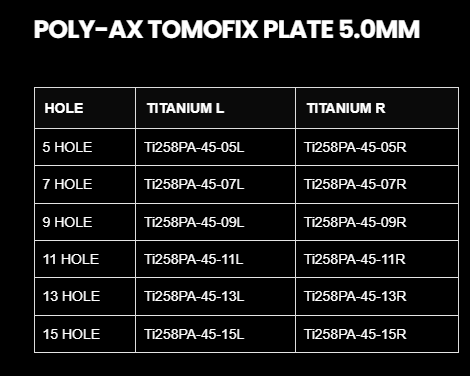4.5/5.0MM POLY AXIAL TOMOFIX LOCKING PLATE