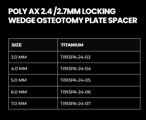 2.4/2.7MM POLY AXIAL WEDGE OSTEOTOMY SPACER PLATE